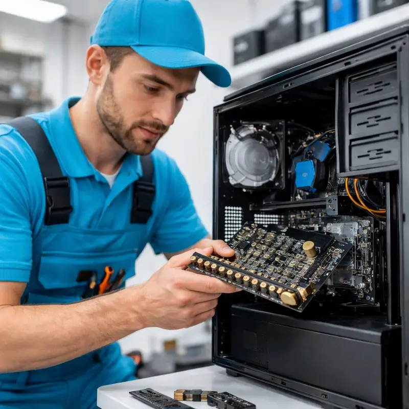 Мастер устанавливает звуковую карту на ПК в Бронницах